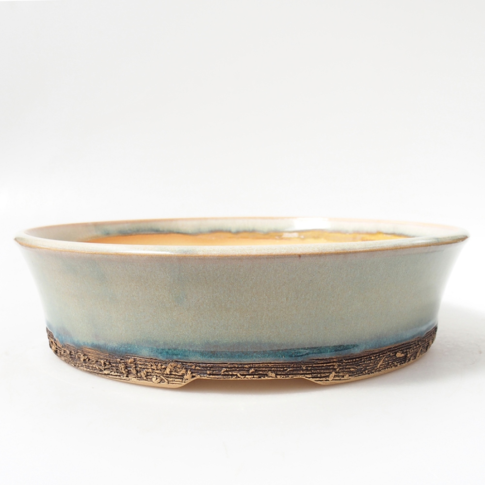 Ceramic bonsai bowl 25,5 x 25,5 x 6 cm, color green