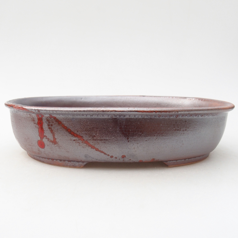 Ceramic bonsai bowl 22 x 17 x 5 cm, metallic red