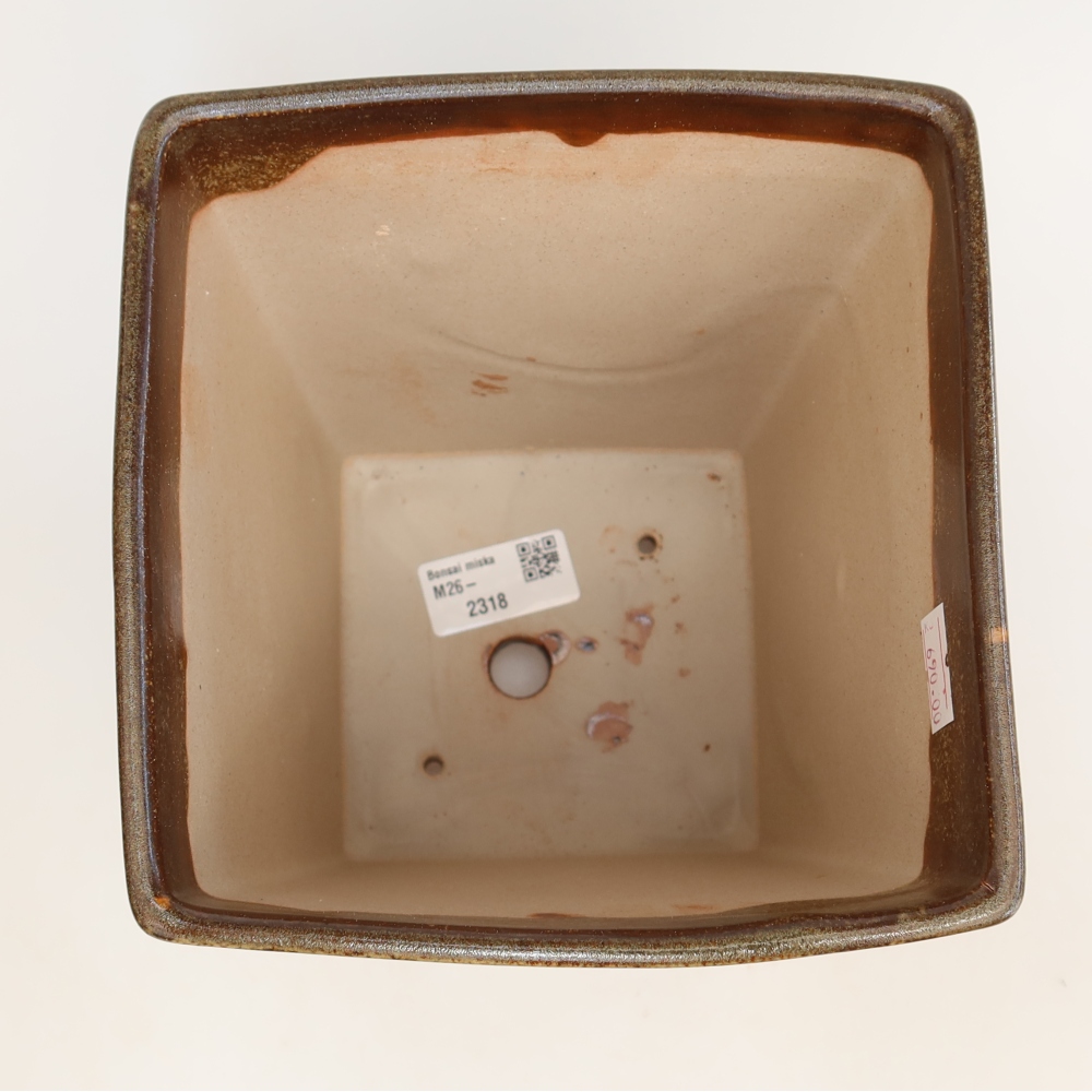 Ceramic bonsai pot, 15.5 x 15.5 x 19 cm, brown