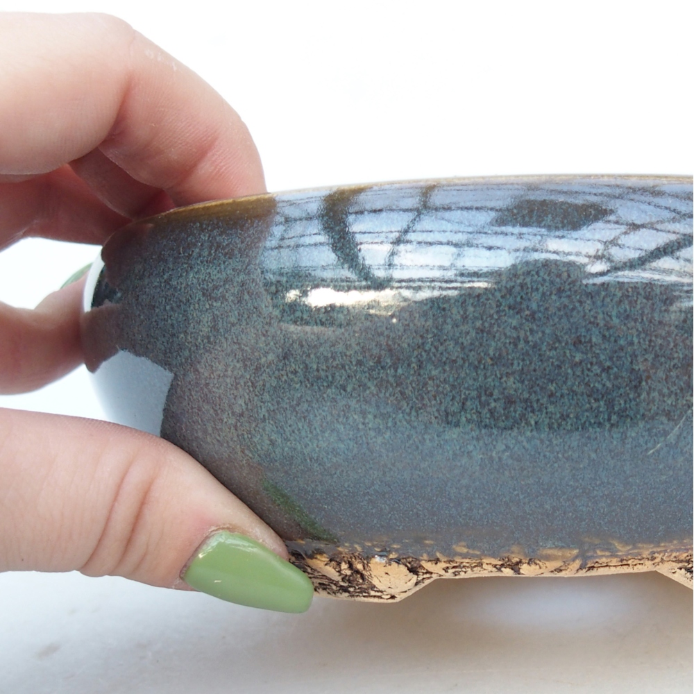 Ceramic bonsai bowl 15 x 15 x 5,5 cm, blue-grey