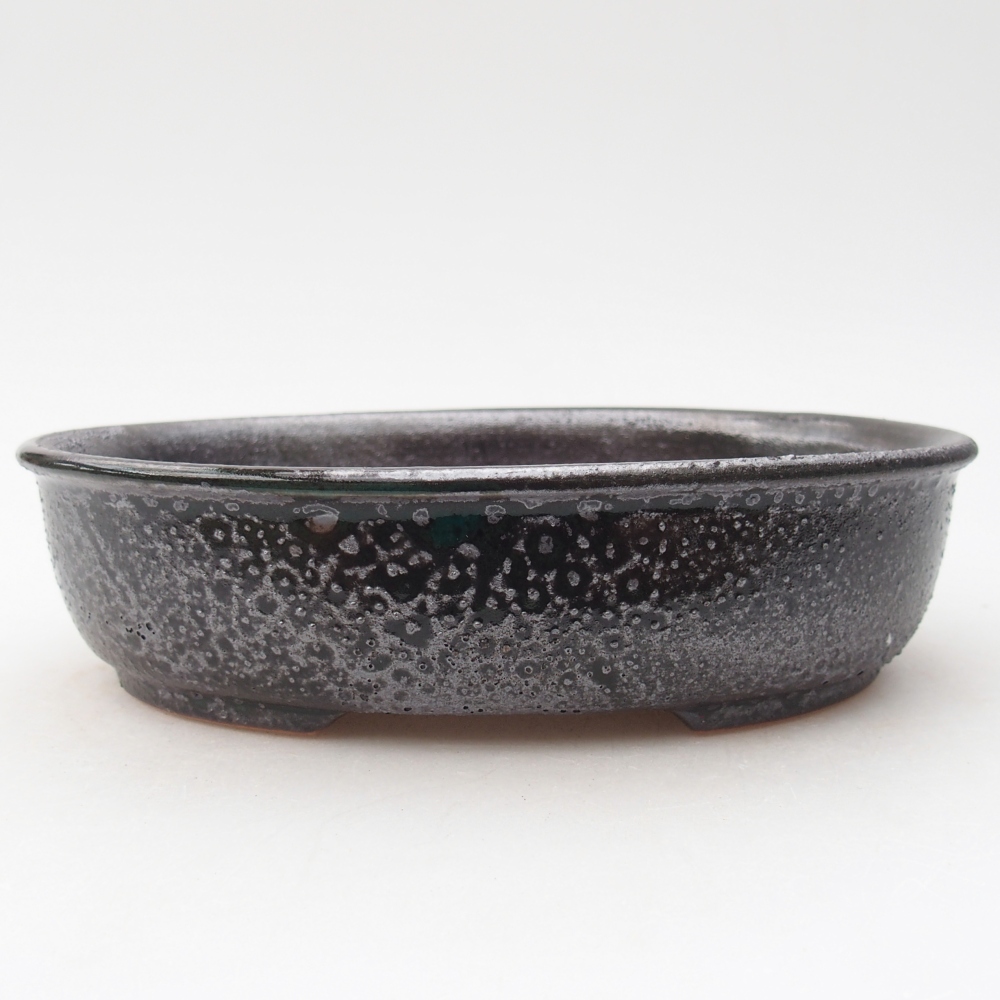 Ceramic bonsai bowl 19 x 14,5 x 4,5 cm, metallic green