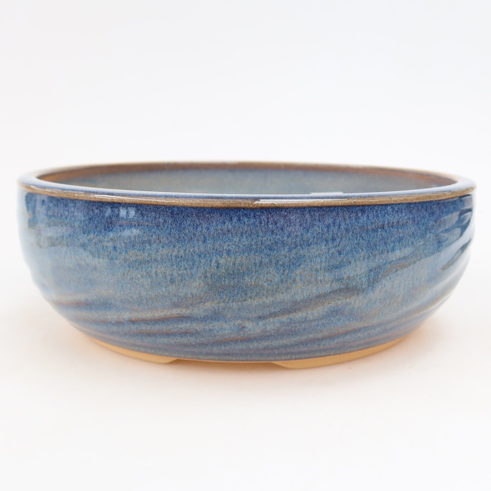 Ceramic bonsai pot, 21.5 x 21.5 x 7 cm, blue