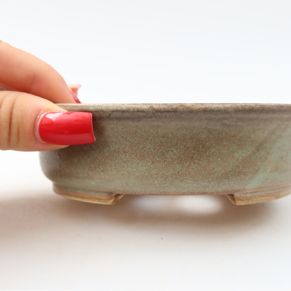 Ceramic bonsai pot, 12.5 x 11.5 x 3.5 cm, green