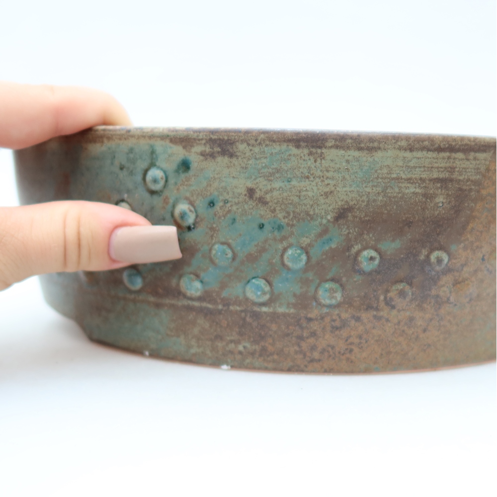 Ceramic bonsai pot, 24 x 24 x 7 cm, brown-green