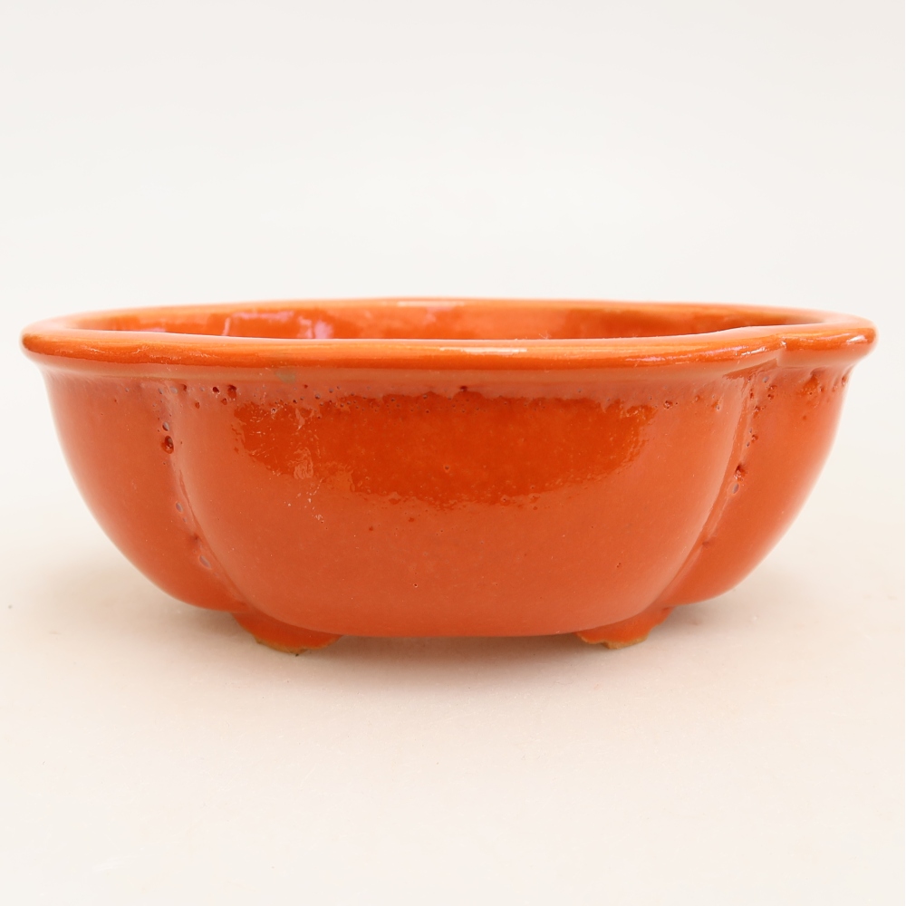 Ceramic bonsai pot, 12.5 x 10.5 x 4.5 cm, orange