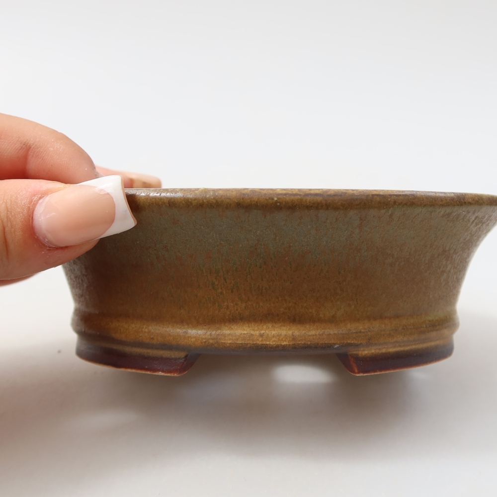 Ceramic bonsai pot, 12.5 x 11.5 x 4 cm, green