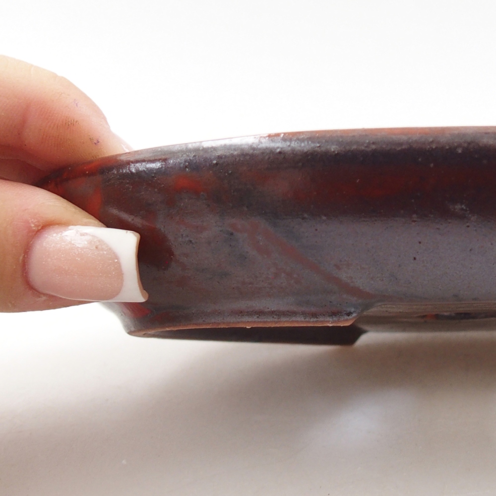Ceramic bonsai bowl 15,5 x 11 x 2,5 cm, metallic red