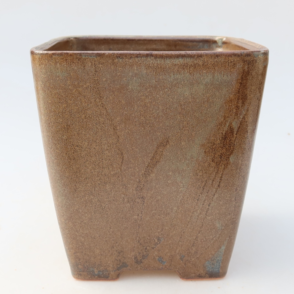 Ceramic bonsai pot, 13.5 x 13.5 x 15 cm, brown