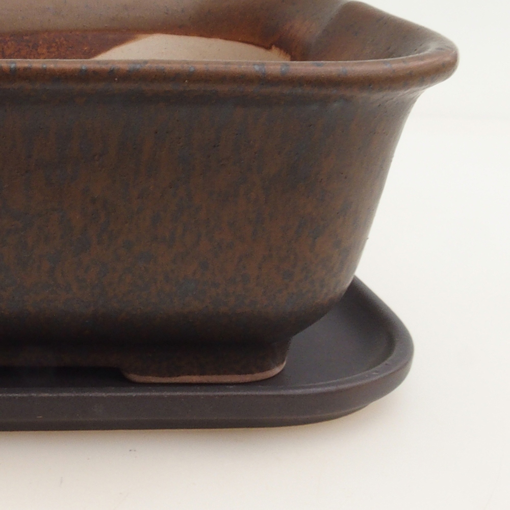 Bonsai bowl + saucer H36 - 17 x 15 x 7.5 cm. - brown