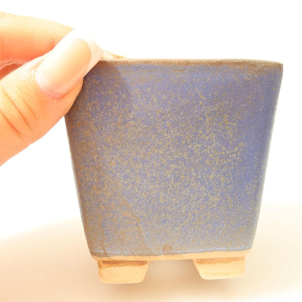 Ceramic bonsai pot, 7.5 x 7.5 x 7.5 cm, blue