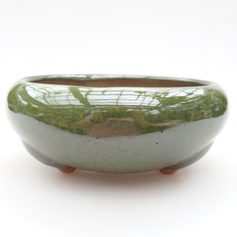 Ceramic bonsai bowl 14 x 14 x 6,5 cm, color green