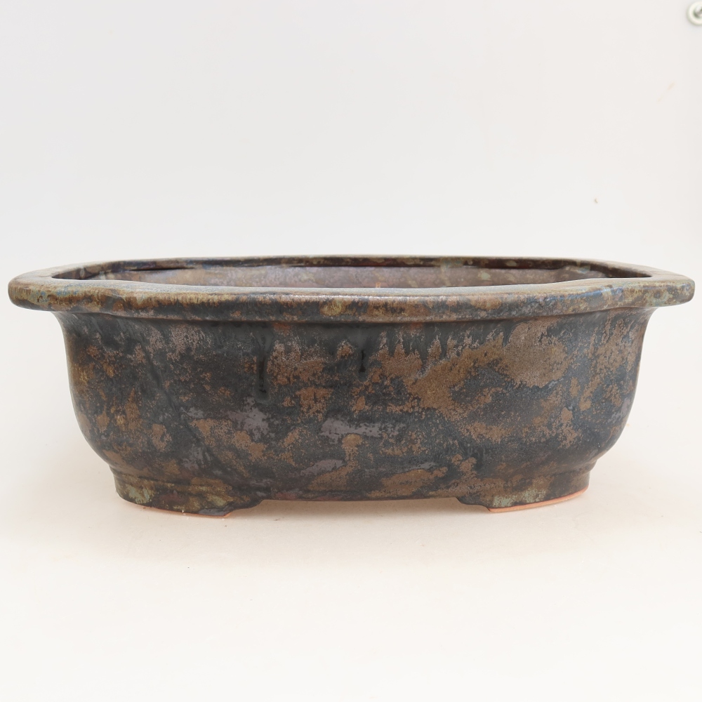 Ceramic bonsai pot, 30.5 x 25.5 x 10.5 cm, brown-blue