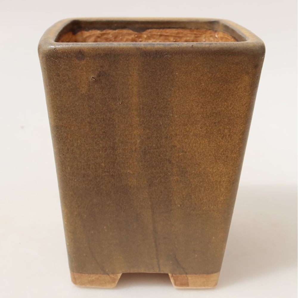 Ceramic bonsai pot, 8.5 x 8.5 x 10.5 cm, brown