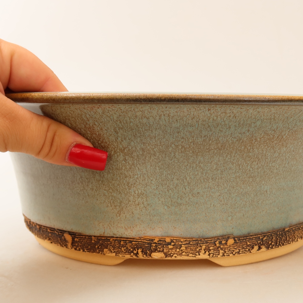 Ceramic bonsai pot, 30 x 30 x 9.5 cm, green