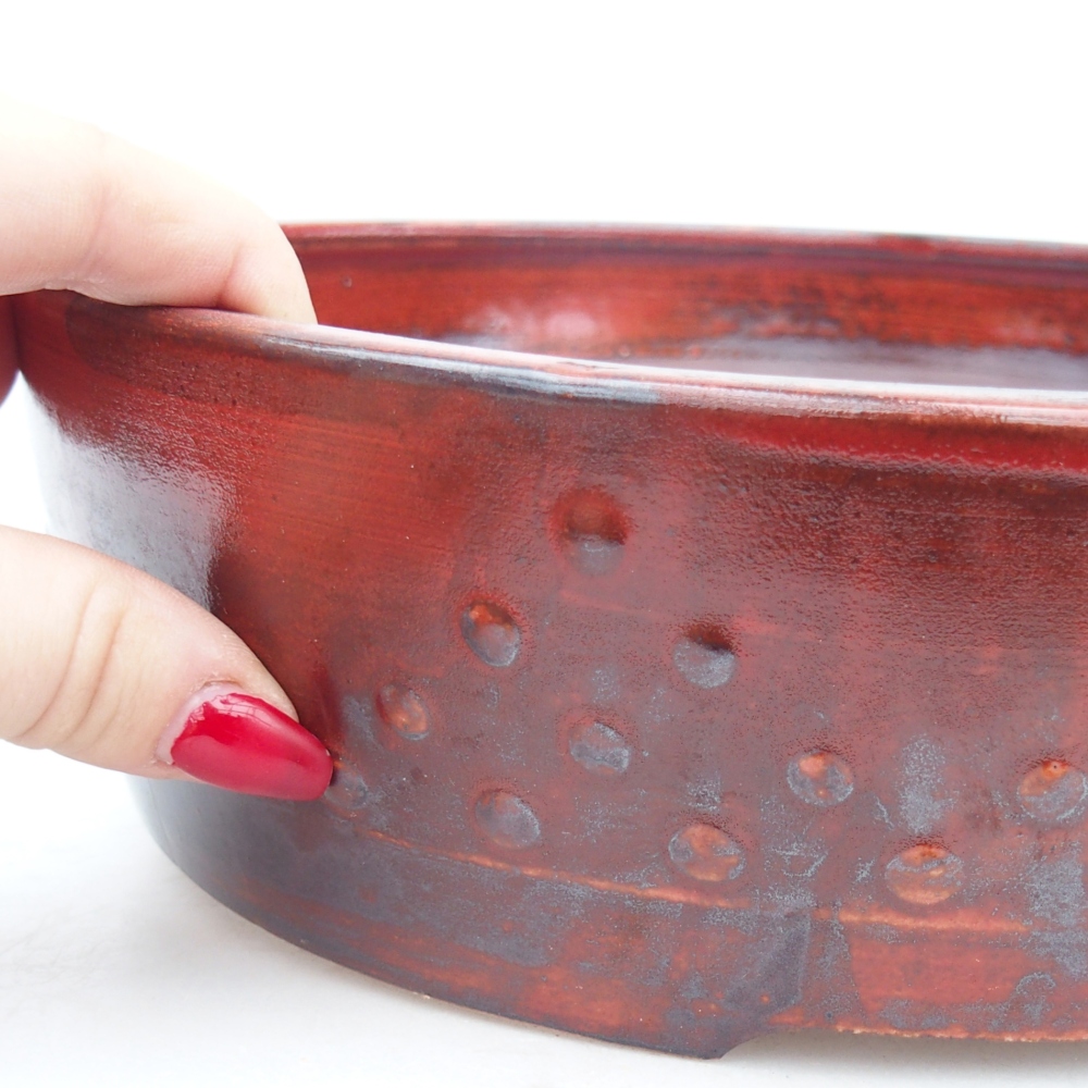Ceramic bonsai bowl 24,5 x 24,5 x 7 cm, colour red