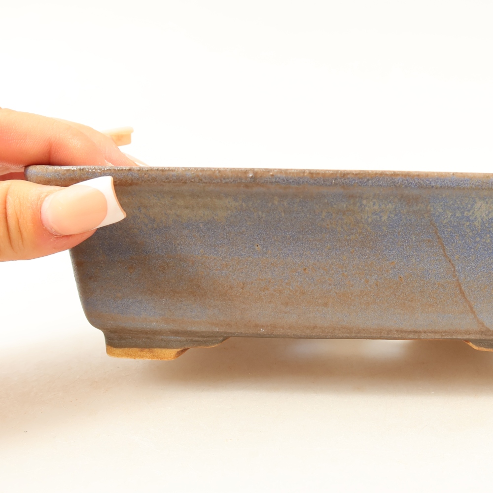 Ceramic bonsai pot, 17.5 x 14.5 x 5.5 cm, blue