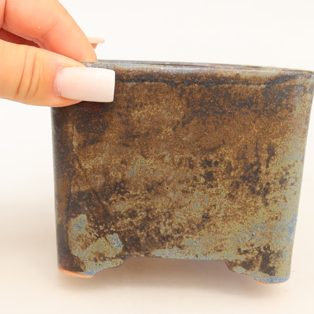 Ceramic bonsai pot, 10.5 x 10.5 x 8.5 cm, brown