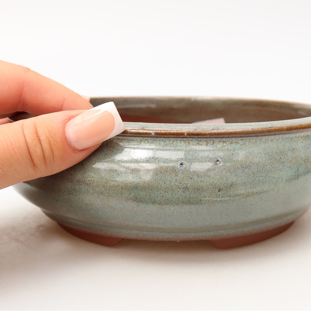 Ceramic bonsai pot, 16 x 16 x 5.5 cm, green