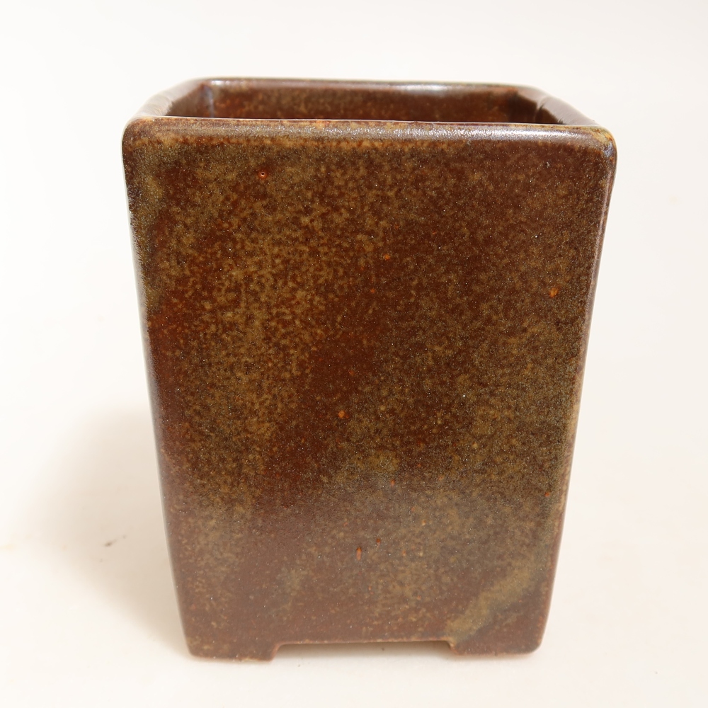 Ceramic bonsai pot, 7.5 x 7.5 x 9.5 cm, brown