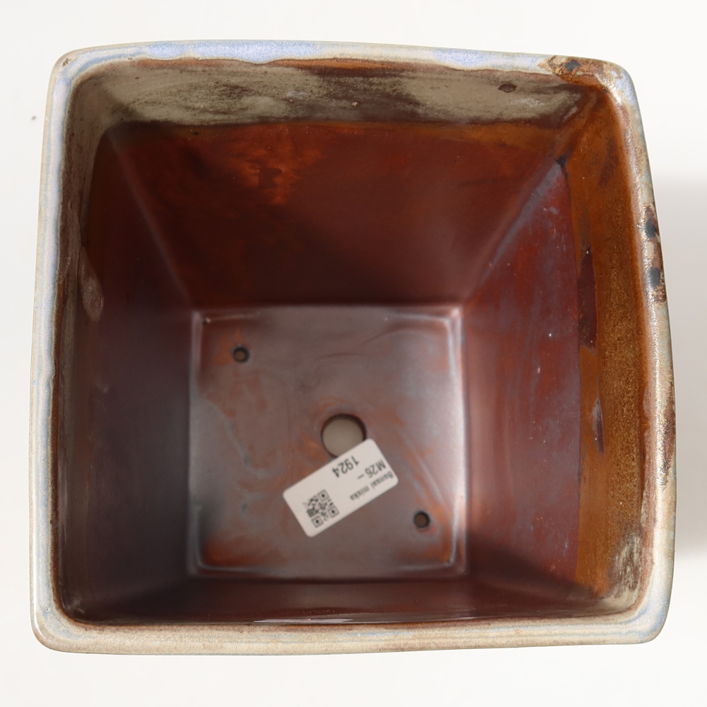 Ceramic bonsai pot, 15 x 15 x 19.5 cm, metallic green