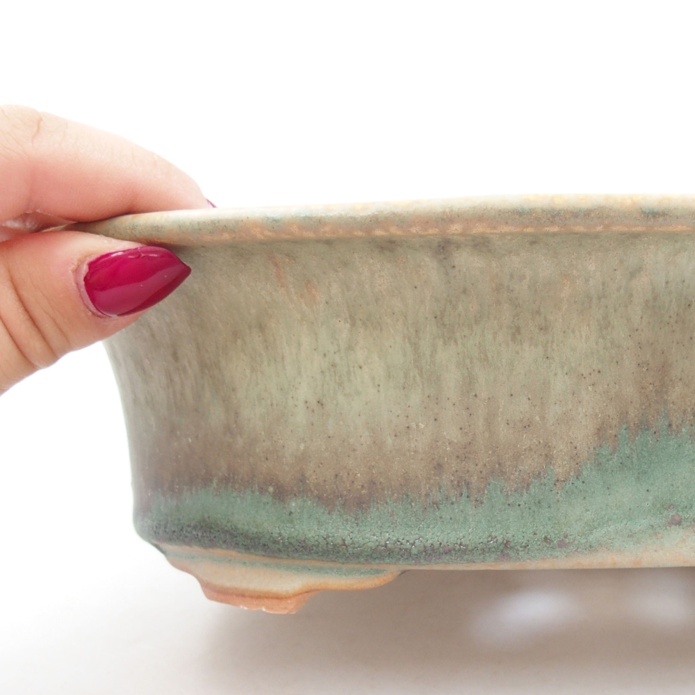 Ceramic bonsai bowl 22,5 x 18 x 6,5 cm, color green