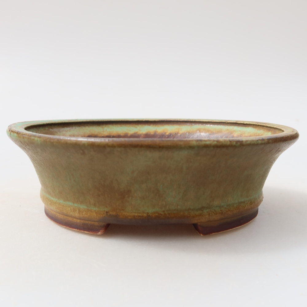 Ceramic bonsai pot, 12.5 x 11.5 x 4 cm, green