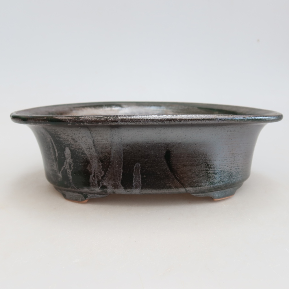 Ceramic bonsai pot, 22 x 17.5 x 6.5 cm, metallic green