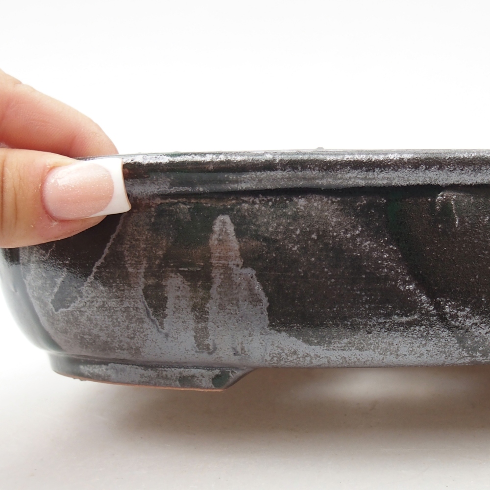 Ceramic bonsai bowl 22 x 17 x 5 cm, metallic green