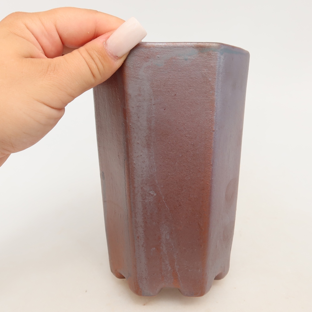 Ceramic bonsai pot, 9.5 x 8.5 x 14.5 cm, metallic color