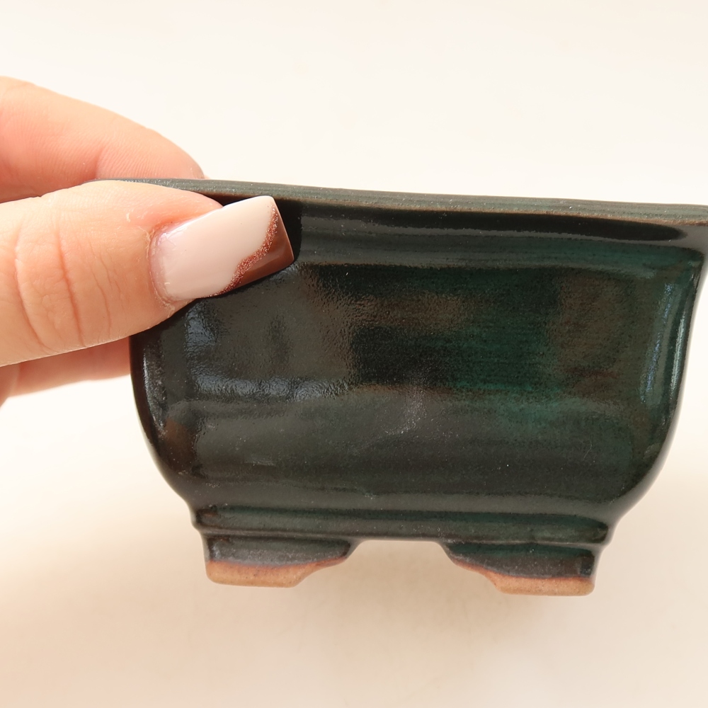 Ceramic bonsai pot, 9.5 x 9.5 x 5.5 cm, green