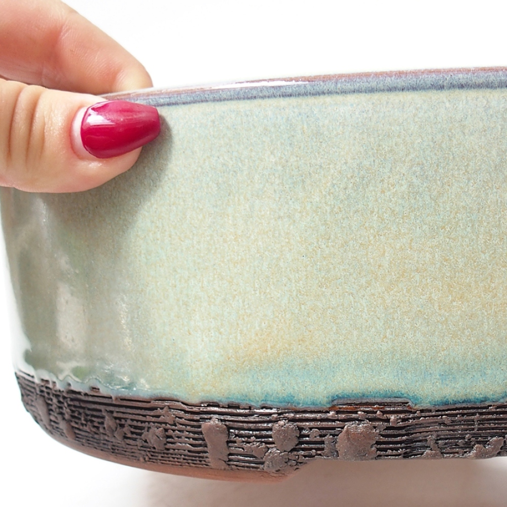 Ceramic bonsai bowl 25 x 25 x 8 cm, color green