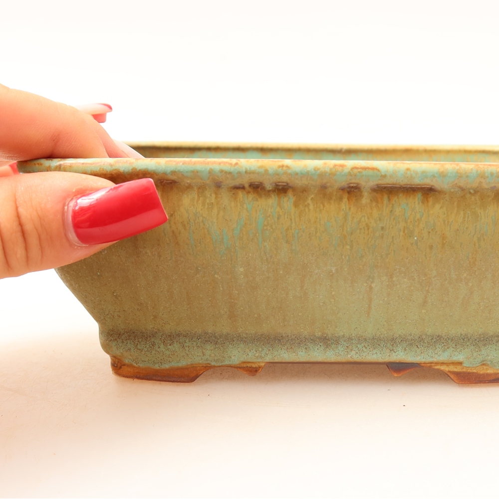 Ceramic bonsai pot, 15 x 12.5 x 5.5 cm, green