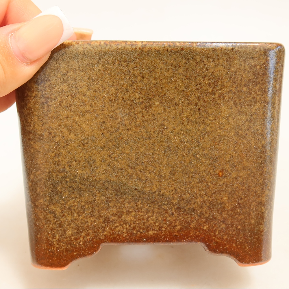 Ceramic bonsai pot, 10 x 10 x 8.5 cm, brown