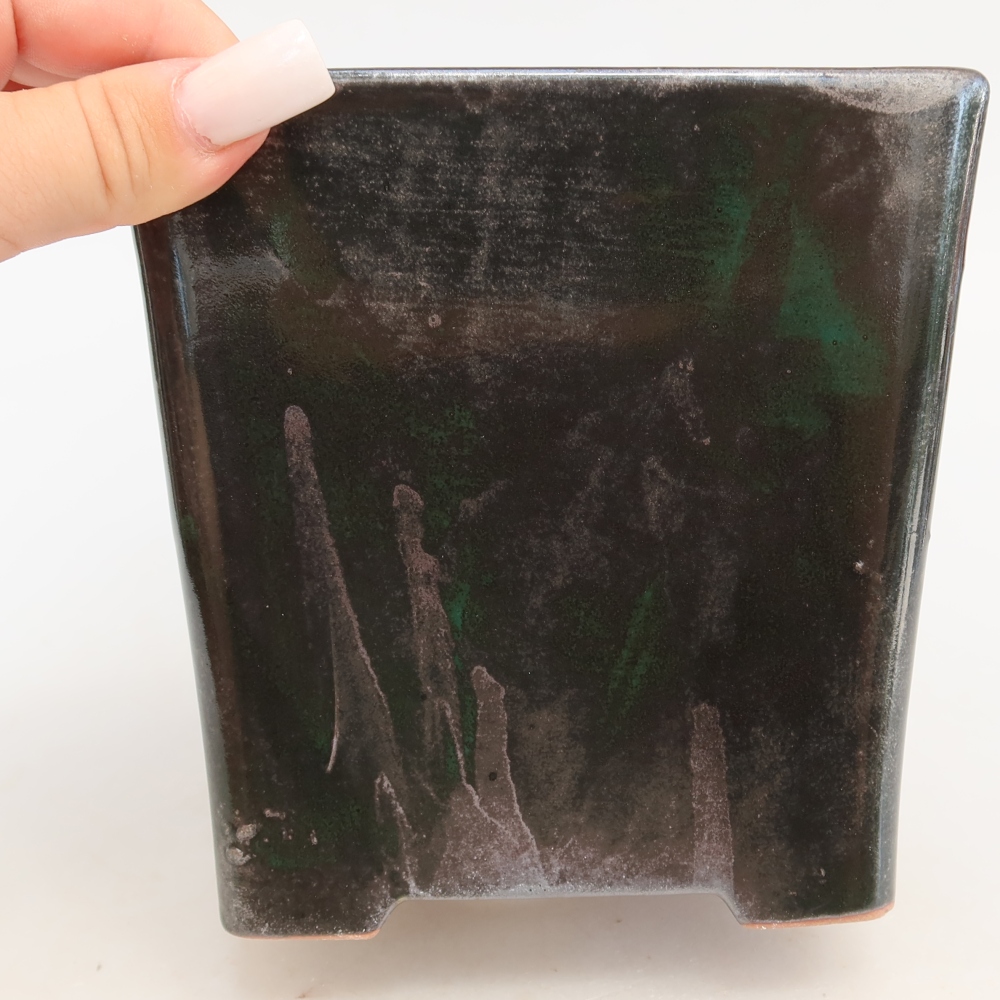Ceramic bonsai pot, 13 x 13 x 14 cm, metallic green