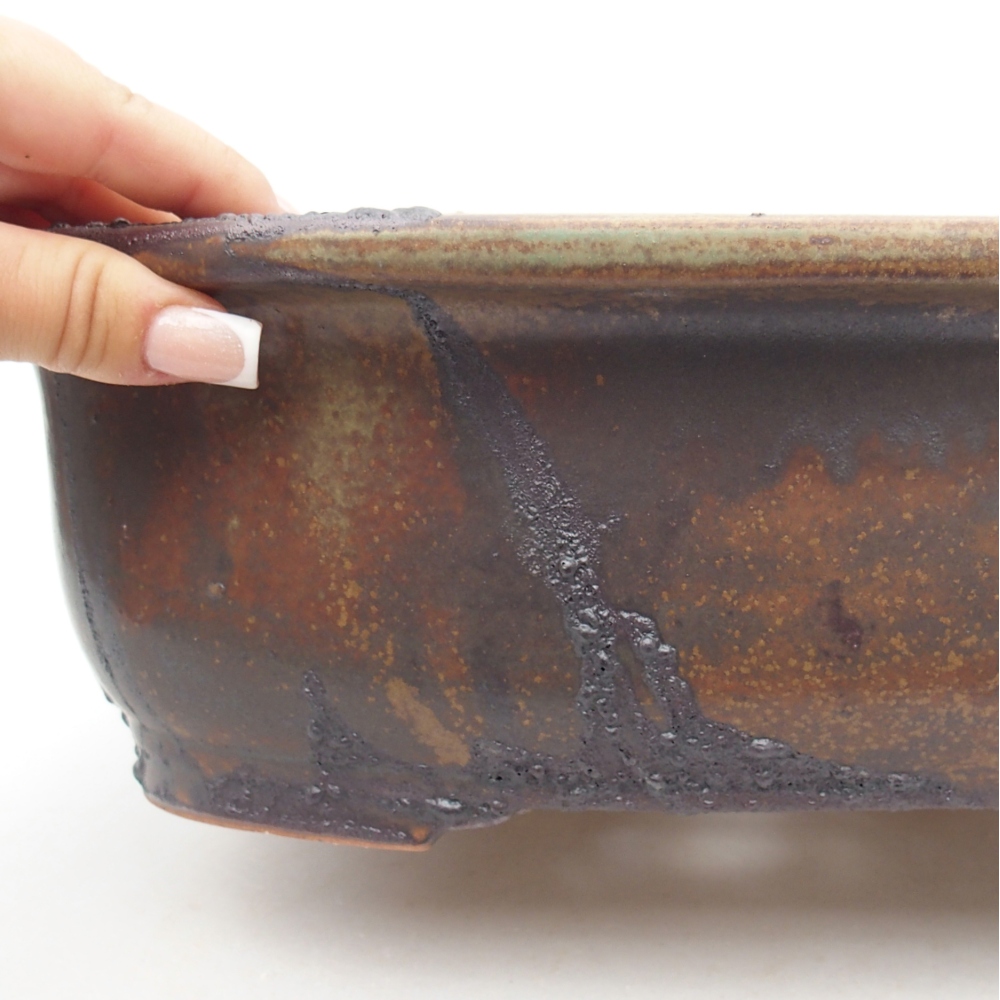 Ceramic bonsai bowl 30 x 26 x 10,5 cm, colour brown-green