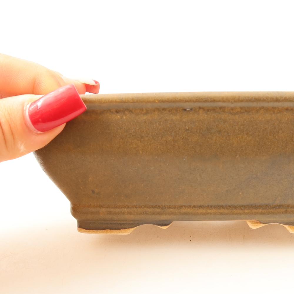Ceramic bonsai pot, 15 x 12.5 x 5.5 cm, brown