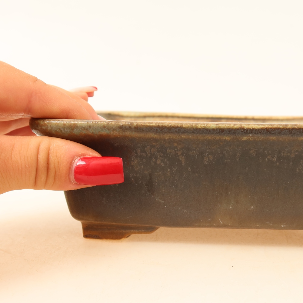 Ceramic bonsai pot, 17.5 x 14.5 x 5 cm, brown