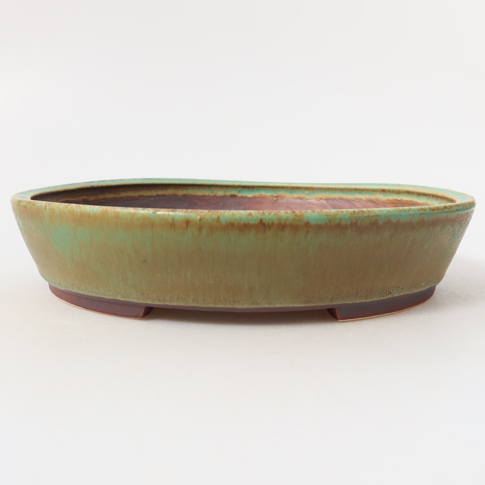 Ceramic bonsai bowl 21 x 19 x 4,5 cm, green