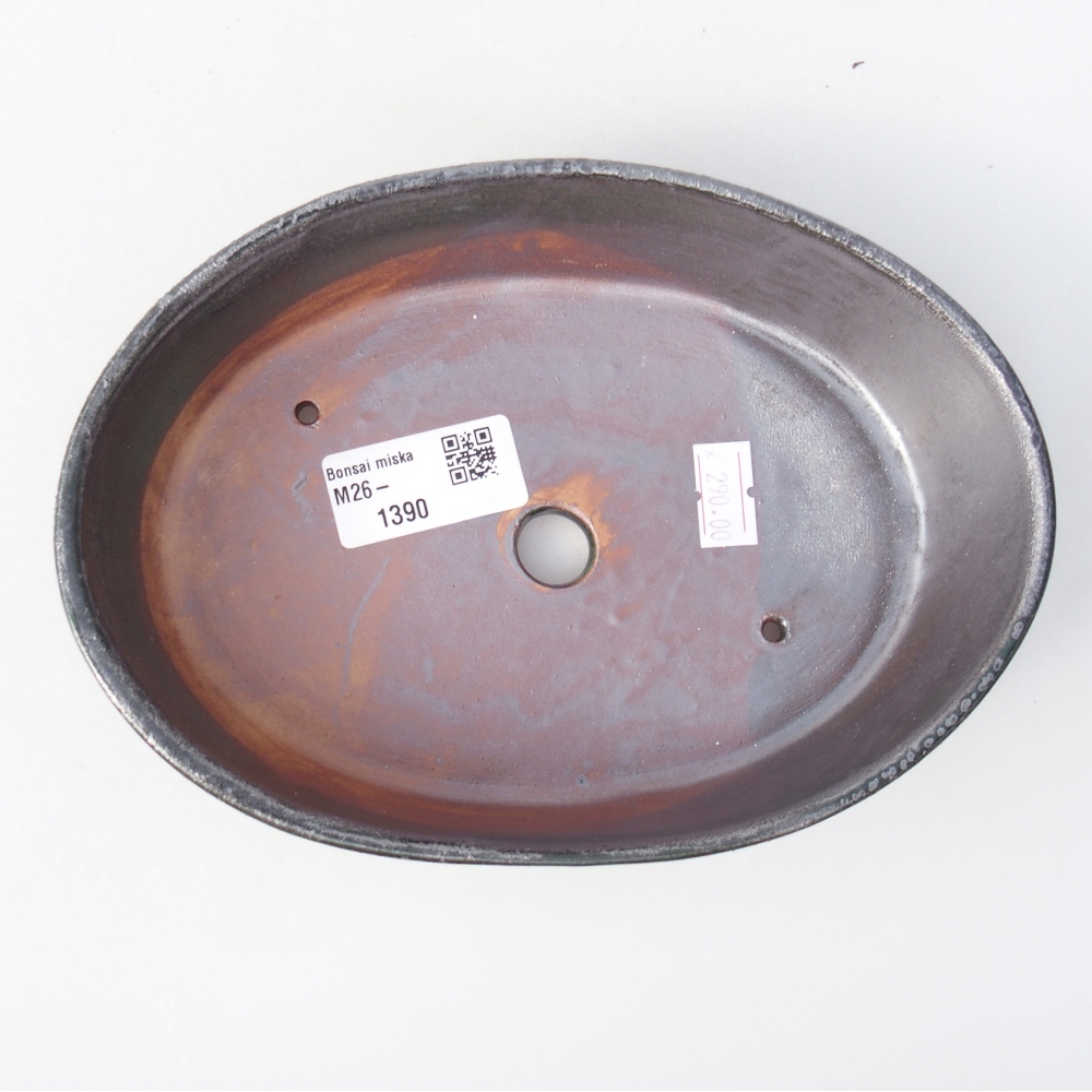 Ceramic bonsai bowl 18,5 x 13,5 x 4,5 cm, metallic green