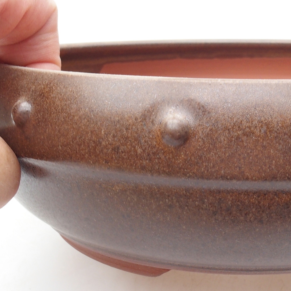 Ceramic bonsai bowl 19,5 x 19,5 x 6 cm, brown color