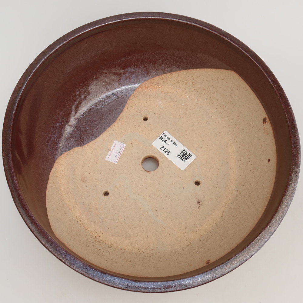 Ceramic bonsai pot, 24.5 x 24.5 x 7.5 cm, burgundy