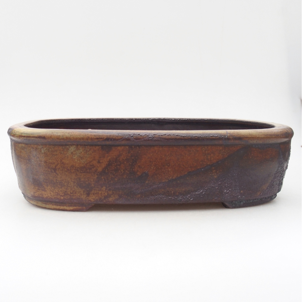 Ceramic bonsai bowl 32 x 25 x 8 cm, colour brown-green