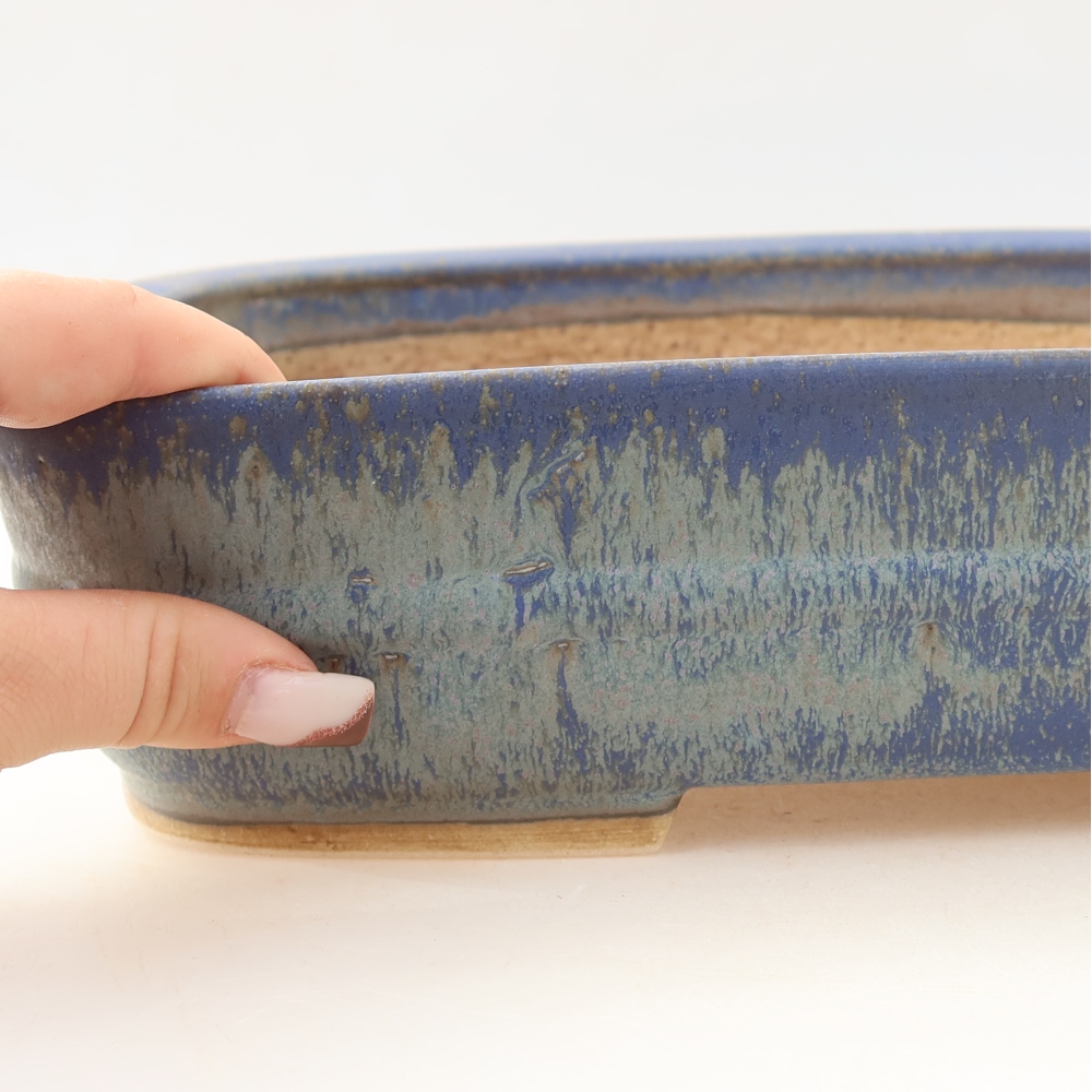 Ceramic bonsai bowl 29,5 x 24,5 x 7,5 cm, colour blue