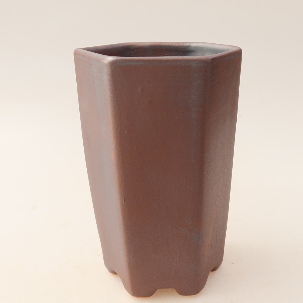 Ceramic bonsai pot, 9.5 x 8.5 x 14.5 cm, metallic color