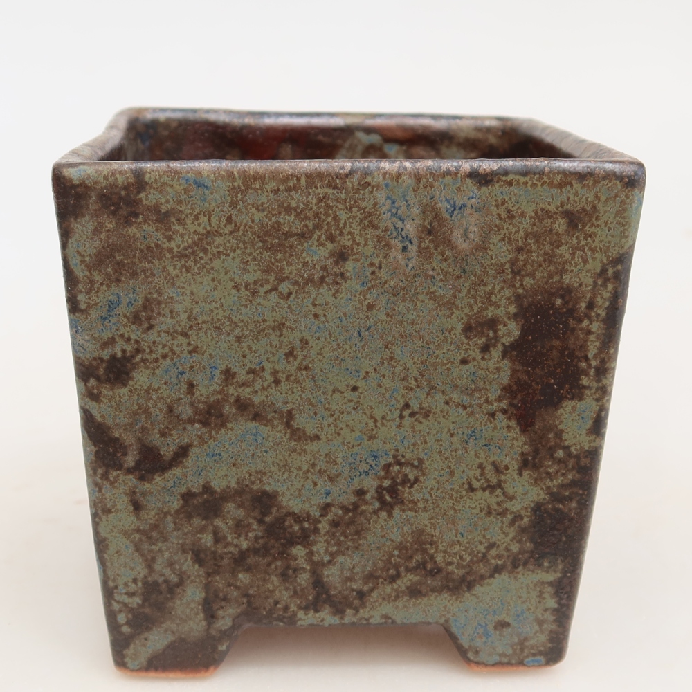 Ceramic bonsai pot, 8.5 x 8.5 x 9 cm, brown