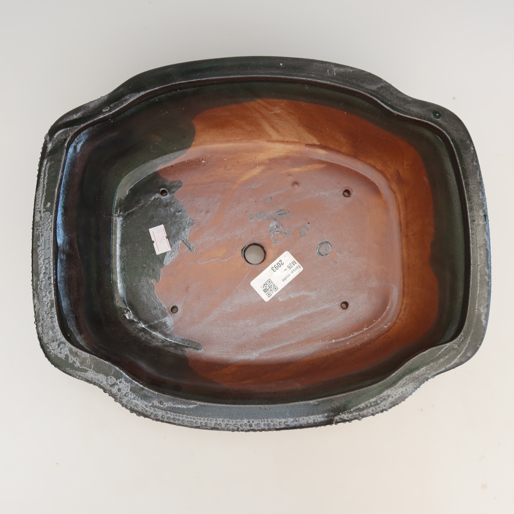 Ceramic bonsai pot, 30.5 x 25.5 x 10.5 cm, green