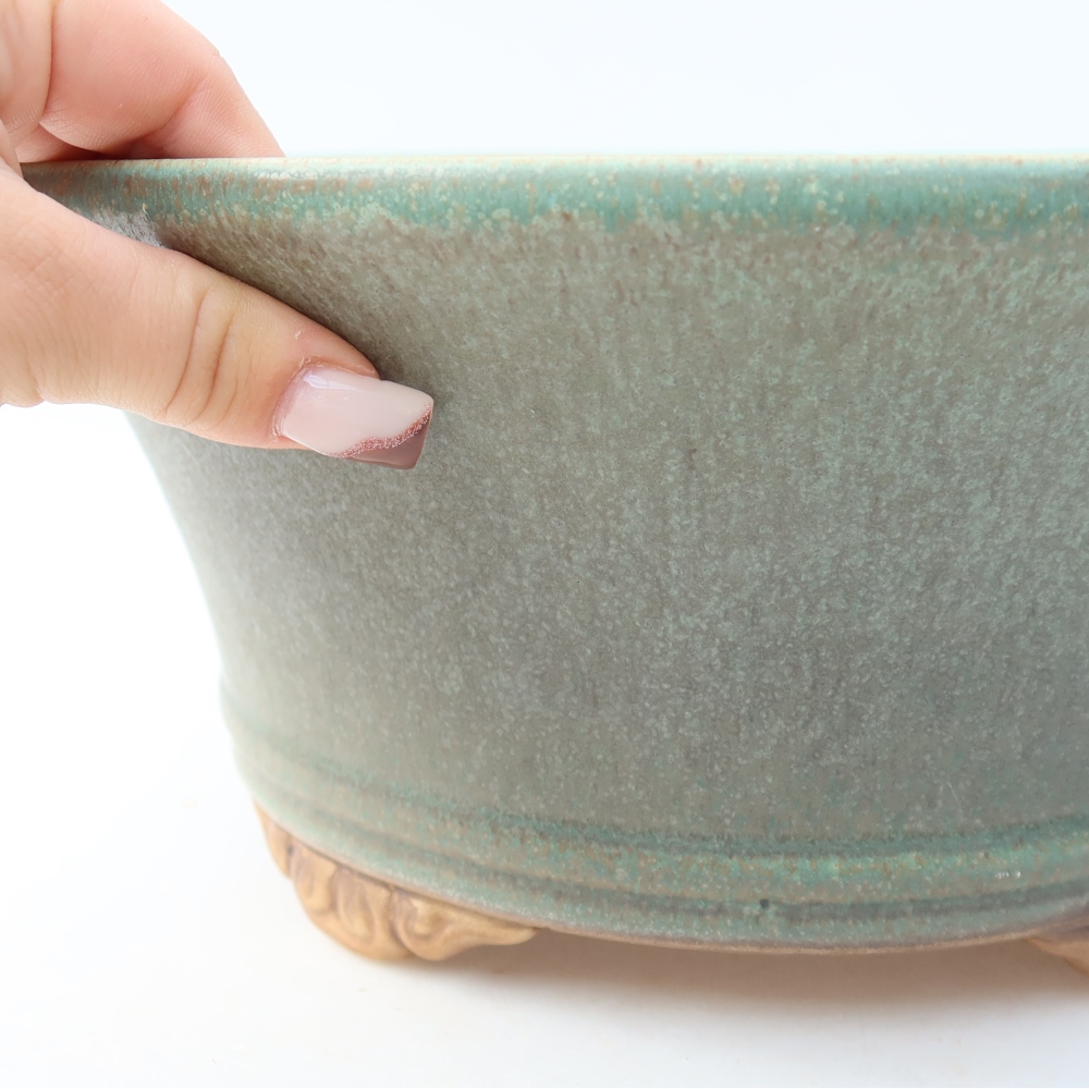 Ceramic bonsai pot, 29 x 29 x 12.5 cm, green