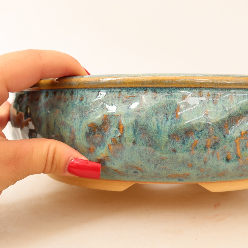Ceramic bonsai pot, 25 x 25 x 7 cm, green