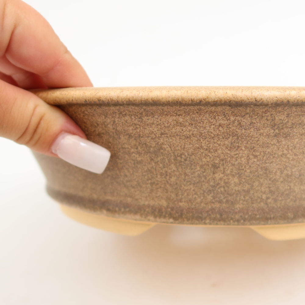 Ceramic bonsai pot, 25.5 x 25.5 x 6.5 cm, brown