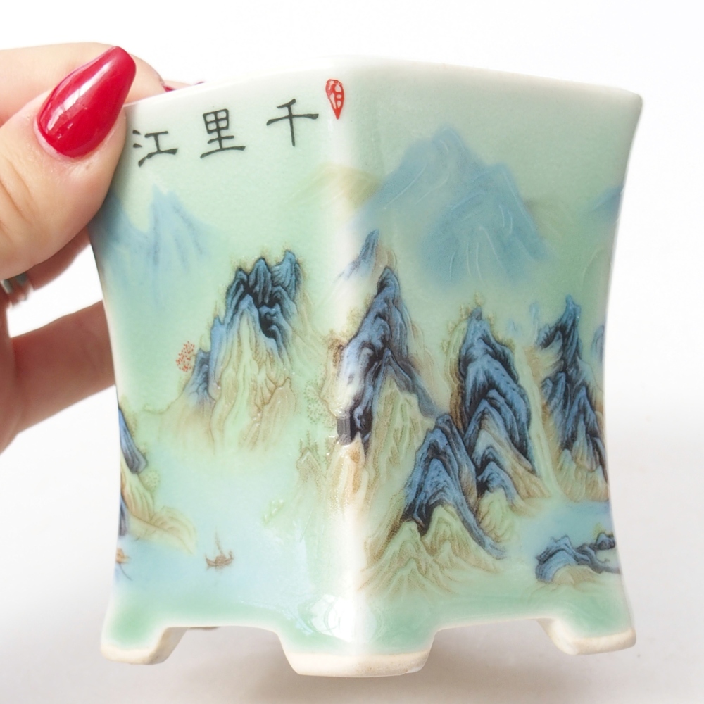 Ceramic bonsai bowl 10,5 x 9,5 x 8,5 cm, green